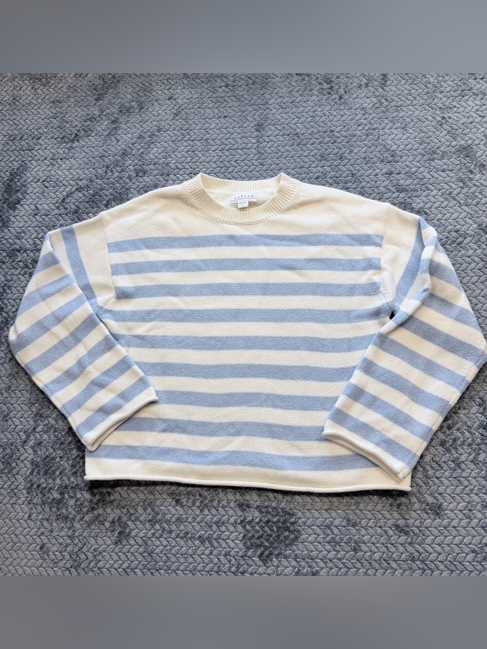 Velvet by Graham & Spencer Blue and White Striped Cotton Sweater Size Large